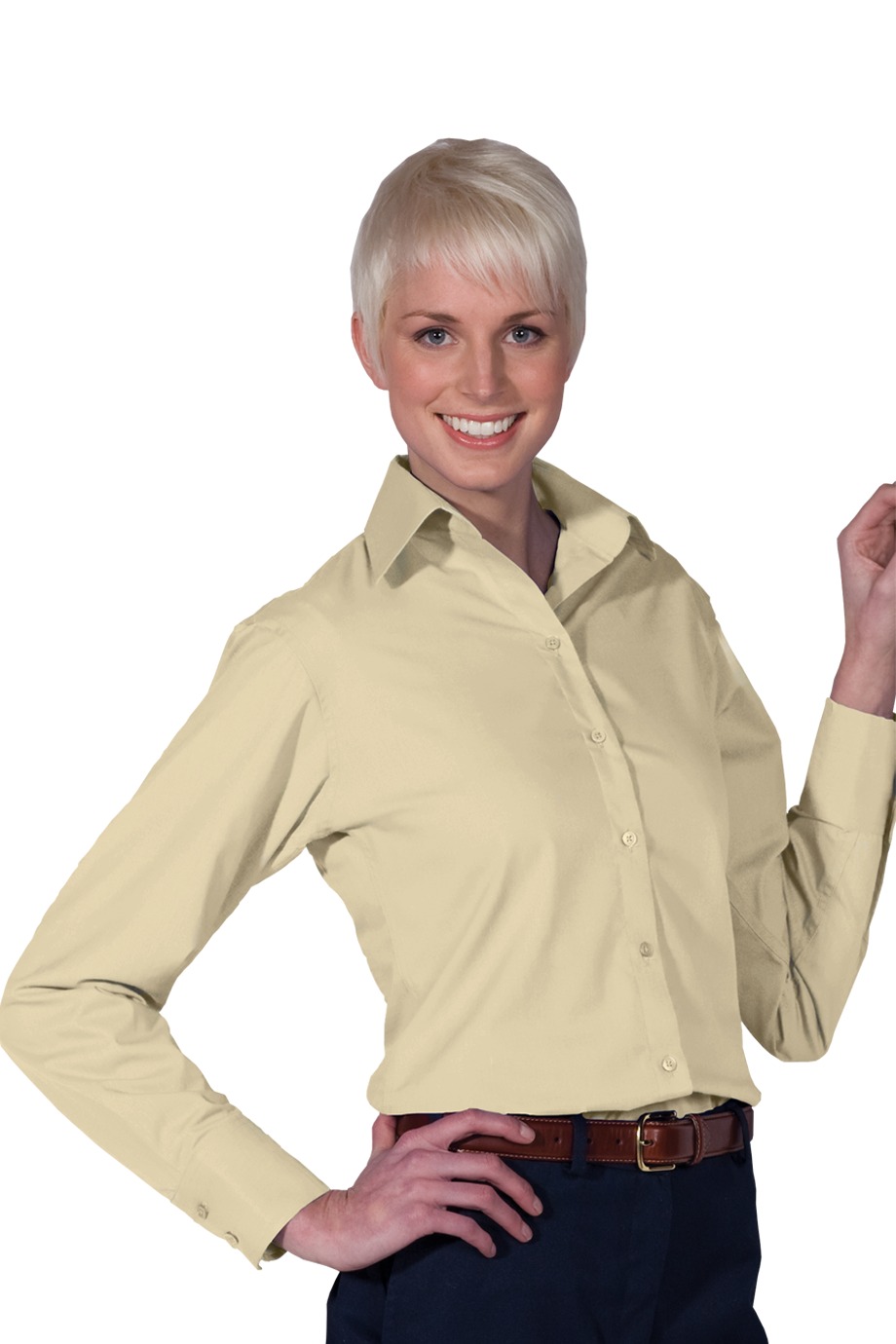 Edward's Women's Long Sleeve Open Neck Poplin Blouse